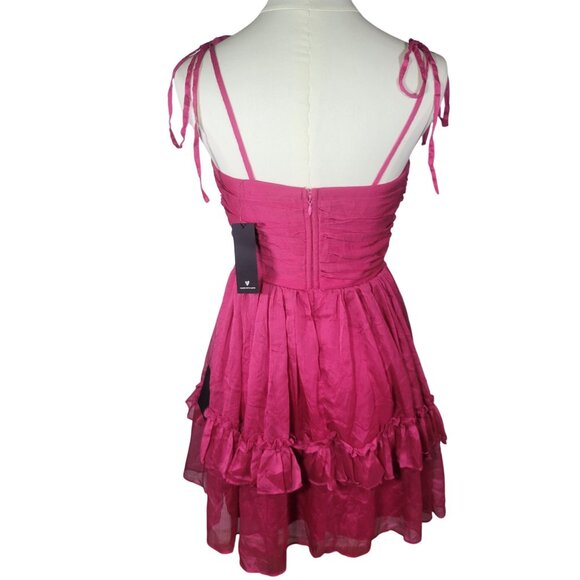 Lulus Angelic Approach Hot Pink Chiffon Ruffled Tie-Strap Mini Dress Size XS - Picture 4 of 8